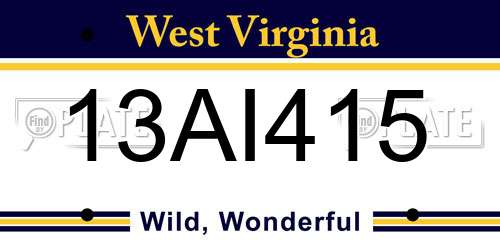 13AI415 West Virginia License Plate