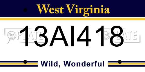 13AI418 West Virginia License Plate