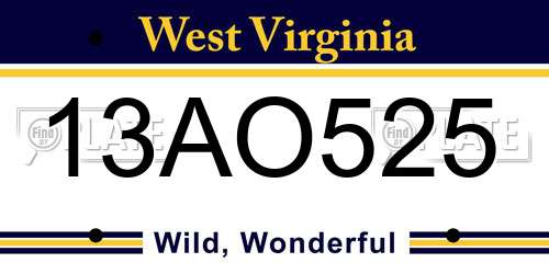 13AO525 West Virginia License Plate