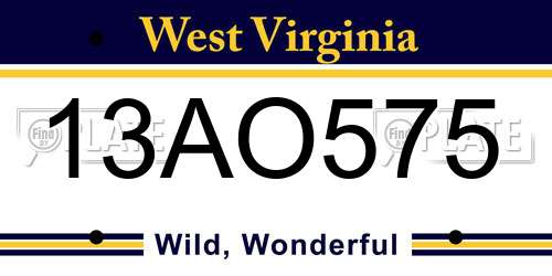 13AO575 West Virginia License Plate
