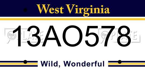 13AO578 West Virginia License Plate