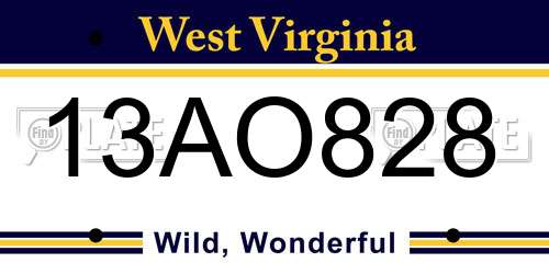 13AO828 West Virginia License Plate