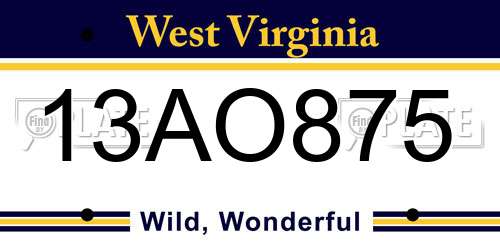 13AO875 West Virginia License Plate