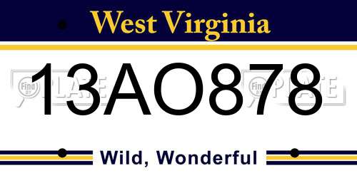 13AO878 West Virginia License Plate