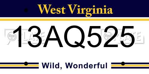 13AQ525 West Virginia License Plate