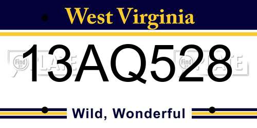 13AQ528 West Virginia License Plate