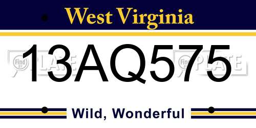 13AQ575 West Virginia License Plate