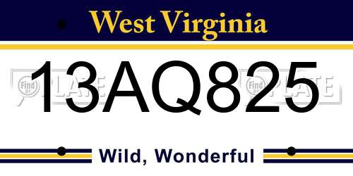 13AQ825 West Virginia License Plate