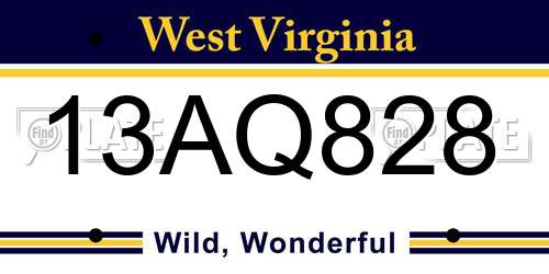 13AQ828 West Virginia License Plate