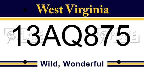 13AQ875 West Virginia License Plate