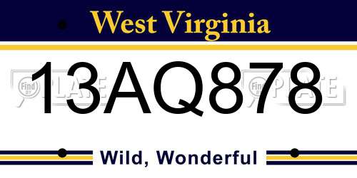13AQ878 West Virginia License Plate
