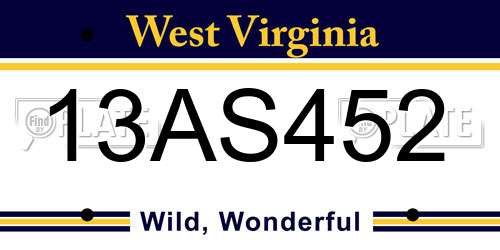 13AS452 West Virginia License Plate