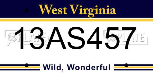13AS457 West Virginia License Plate