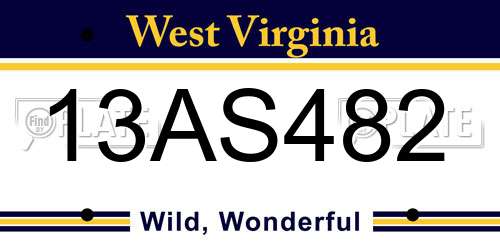 13AS482 West Virginia License Plate