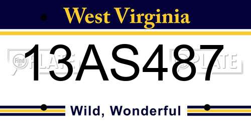 13AS487 West Virginia License Plate