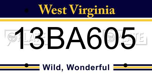 13BA605 West Virginia License Plate