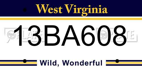 13BA608 West Virginia License Plate