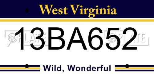 13BA652 West Virginia License Plate