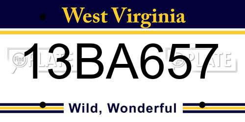 13BA657 West Virginia License Plate