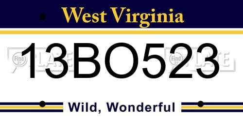 13BO523 West Virginia License Plate