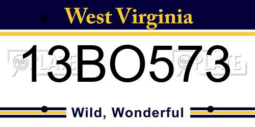 13BO573 West Virginia License Plate
