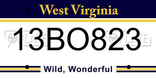 13BO823 West Virginia License Plate