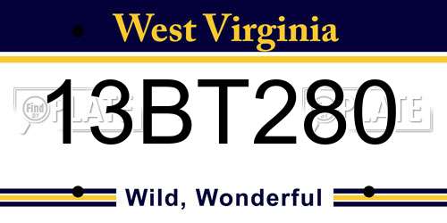 13BT280 West Virginia License Plate