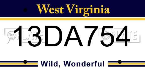 13DA754 West Virginia License Plate