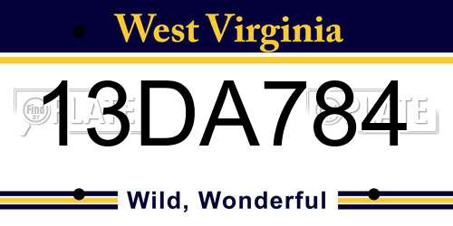 13DA784 West Virginia License Plate
