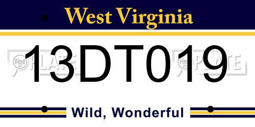 13DT019 West Virginia License Plate