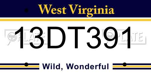 13DT391 West Virginia License Plate