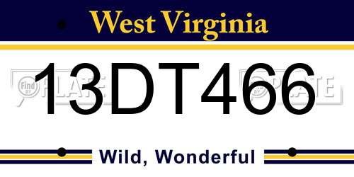 13DT466 West Virginia License Plate