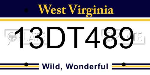 13DT489 West Virginia License Plate