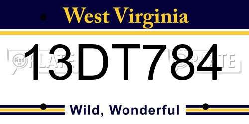 13DT784 West Virginia License Plate