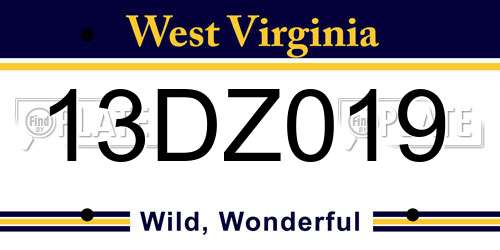 13DZ019 West Virginia License Plate