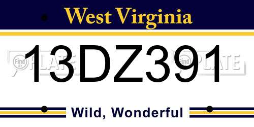13DZ391 West Virginia License Plate
