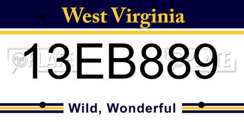 13EB889 West Virginia License Plate