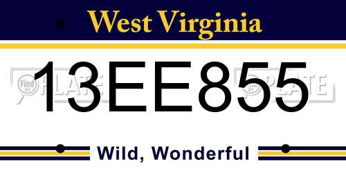 13EE855 West Virginia License Plate