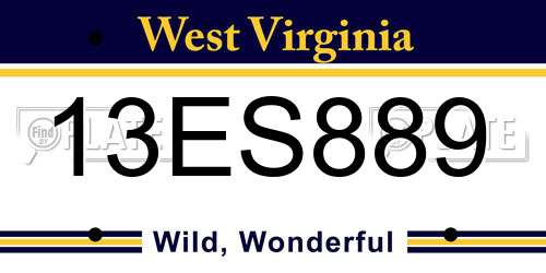13ES889 West Virginia License Plate
