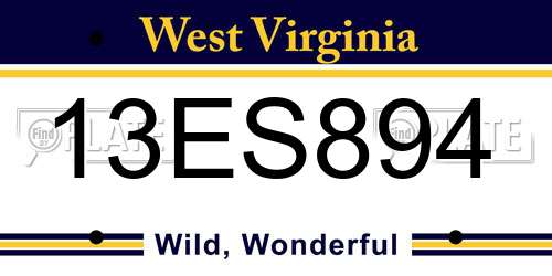 13ES894 West Virginia License Plate