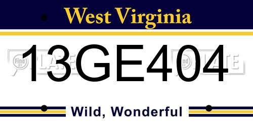 13GE404 West Virginia License Plate