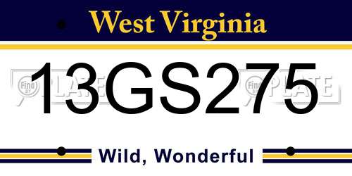 13GS275 West Virginia License Plate
