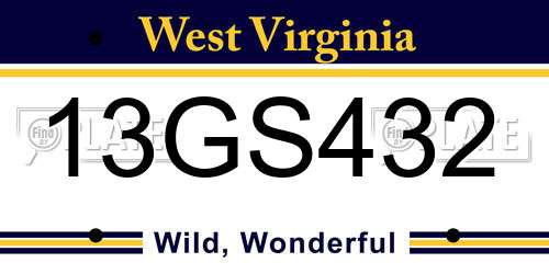 13GS432 West Virginia License Plate