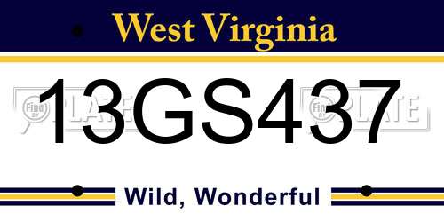 13GS437 West Virginia License Plate