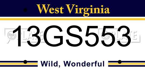 13GS553 West Virginia License Plate