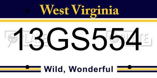 13GS554 West Virginia License Plate