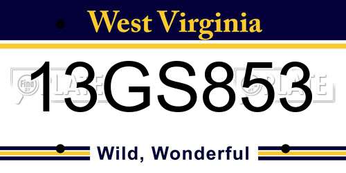 13GS853 West Virginia License Plate
