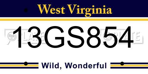 13GS854 West Virginia License Plate