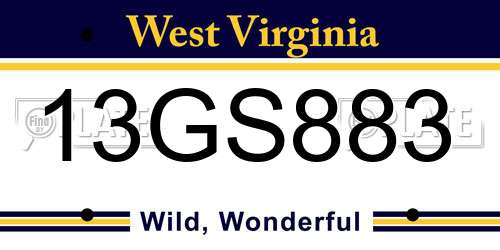 13GS883 West Virginia License Plate