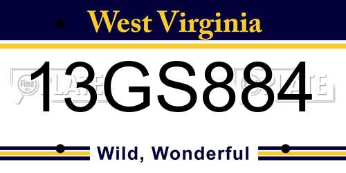 13GS884 West Virginia License Plate